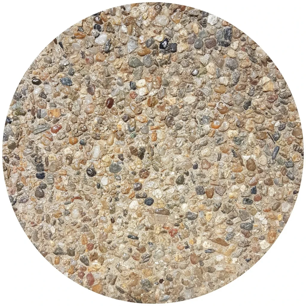 Mostră circulară beton dezactivat culoare naturală cu pietriș decorativ aparent